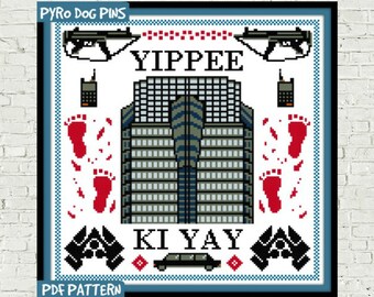 Yippee Ki Yay Cross Stitch Pattern - PDF - Die Hard Modern Cross Stitch Sampler - Instant Download - Christmas Movie
