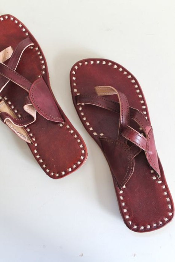 vintage leather sandals HALF MOON brown ethnic sandals / sz