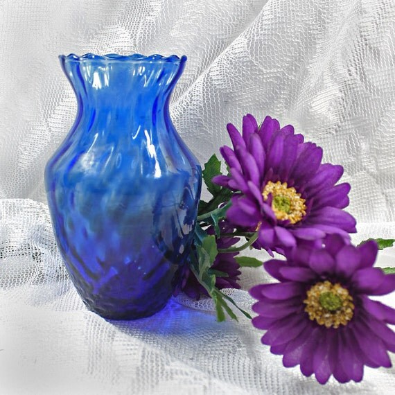 Small Vintage Cobalt Blue Glass Vase Country Home Decor