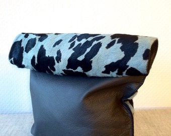 leather cowhide bag clutch tote