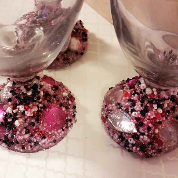 Decorated Drinking Glasses Pink Water Glasses Beaded