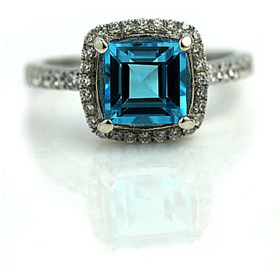 Vintage Blue Topaz Engagement Ring Platinum by ArtDecoDiamonds
