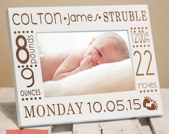 Baby Picture Frame-Personalized Birth Announcement Picture Frame w/ stats-Baby Stat-Baby Name-New Baby-Wood Engraved-Color Choice
