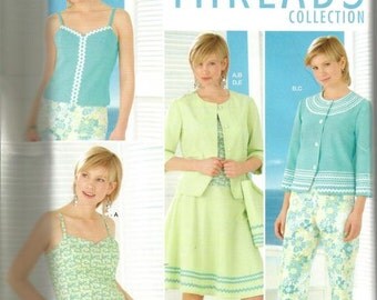 Misses Capri Pants Camisole Jacket Skirt Bag Purse Simplicity 4554 Threads Collection Uncut FF Sizes 4 - 10 Women's Sewing Pattern