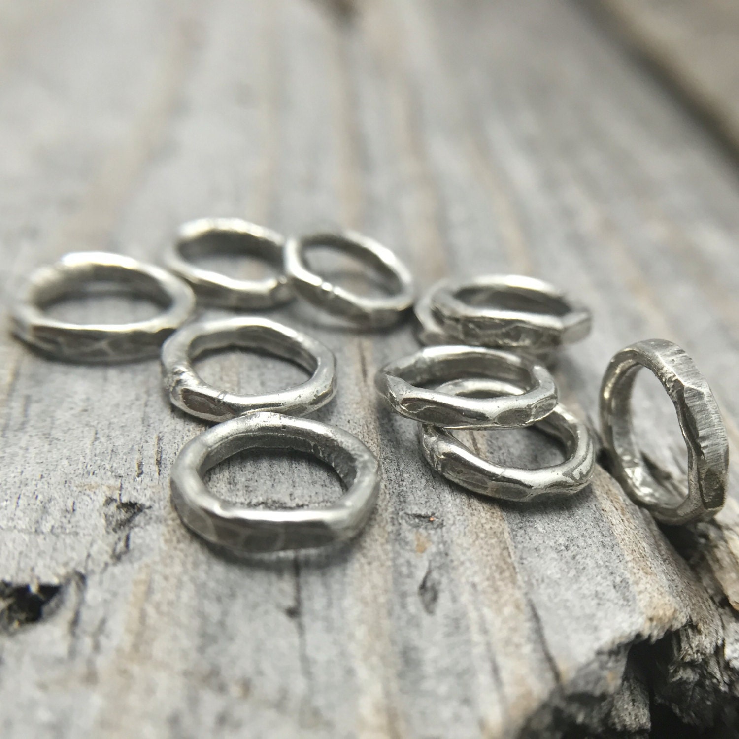 Sterling Silver Hammered Jump Ring Rustic Jewelry Findings