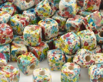 Ceramic Beads-7mm Cube-Candy Splash-Quantity 20