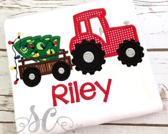 Boys Christmas Shirt - Christmas Tree Shirt with Tractor - Toddler Christmas Shirts - Christmas Tractor Shirt - Personalized Christmas shirt