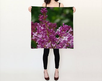 Polychiffon scarf, Lilac flowers, color photograph, lavender, old fashioned cottage garden, gift for gardener, square scarf, long scarf