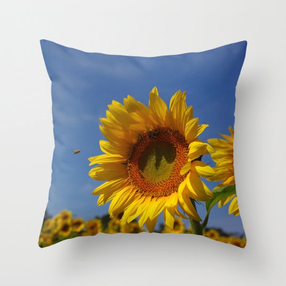 Sunny sunflower throw pillow cover yellow gold botanical