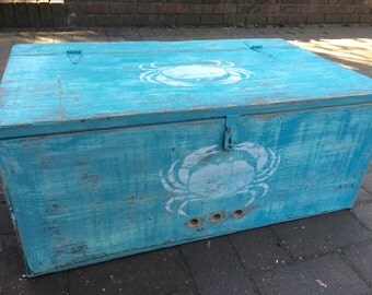 Crab Crate Side Table Treasure Chest Trunk by Beach House Decor by CastawaysHall - READY TO SHIP