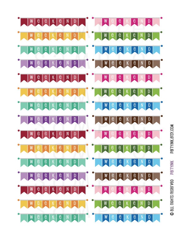 printable planner stickers rainbow weekend banner stickers