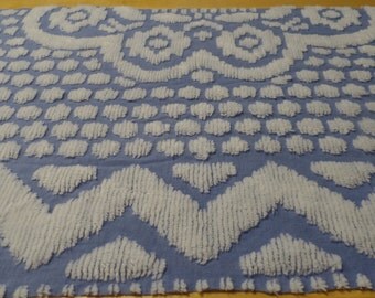Azure Blue Chenille Fabric Piece, Vintage Chenille Fabric, Sewing Supplies, Chenille Pillow Fabric, Craft, Sewing, Quilt Fabric
