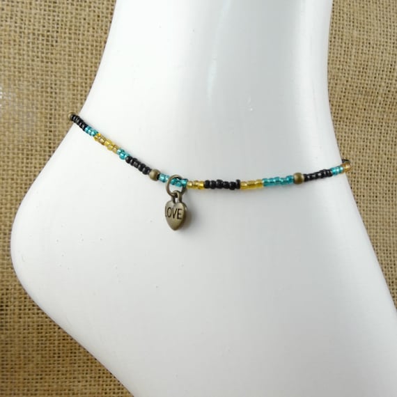 Heart Charm Anklet Multi Color Ankle Jewelry by NeysCrochetStudio