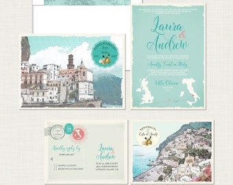 Destination wedding invitation Amalfi Coast Positano Atrani Sorrento Italy Wedding Invitation Suite - European wedding - Deposit Payment