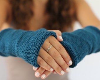 Knitted gloves mittens Blue-Petrol Arm Warmers, Knitted Arm Warmers, Knits for Women