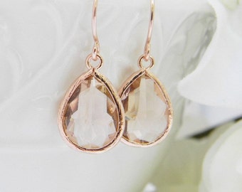 Rose Gold Earrings - Champagne Earrings - Rose Gold Bridesmaid Earrings - Wedding Earrings - Bridesmaid Gift - Dangle Earrings - Gift Idea