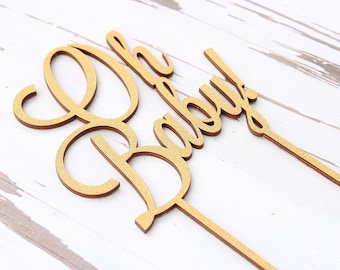 Oh Baby Cake Topper Rustic Elegance Glitter Cake Topper Wood Cake Topper