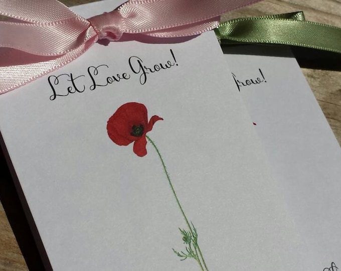 Vintage Red Poppy Flower Design Wedding Favors w/ Wildflowers Seed Packets Personalized Bridal Shower Favors Engagement Party ~ Reception