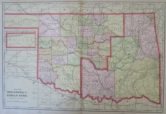 Antique 1901 X L OK INDIAN Territory Map. 20x13 1900s Historic