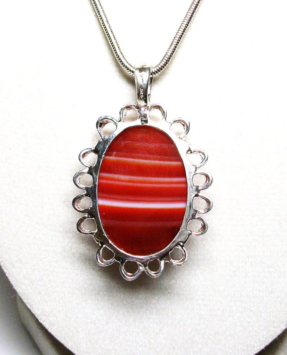 Banded agate striped agate pendant orange white cabochon