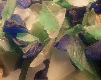 Beach Glass Sea Glass 1 lb pound , 16 ounces approx Blue ,Green ,Clear White Tumbled Glass