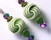 Upcycled Recycled Unique OOAK Handmade Vintage Beaded Green Earrings, green bead earrings, made with vintage beads, upcycled green earrings