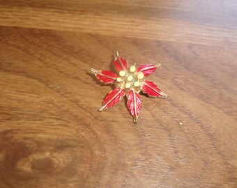 vintage pin brooch christmas flower enamel