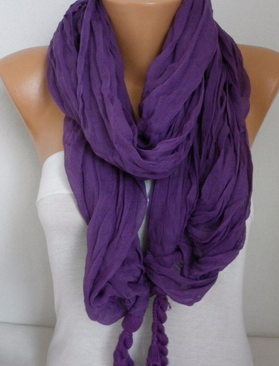 Purple Cotton Tassel Scarf Shawl Fall ScarfChristmas Cowl