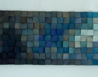 Wood Wall Art, SALE monochromatic wood art in blues, new 2017 designs, wooden sound diffuser, wood sound diffusor,