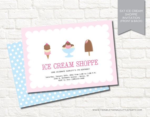 Ice Cream Summer Birthday Party Digital Invitation Il_570xn
