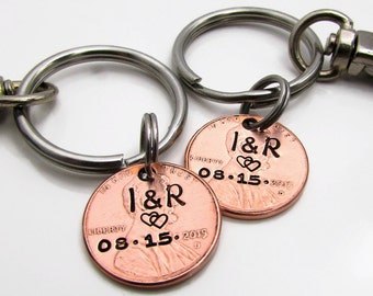 Personalized Couples KeyChain Set Hand Stamped KeyChain