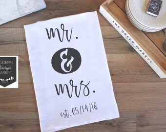 Tea Towels- Floursack Kitchen Towels - Mr and Mrs Towels- Mr & Mrs Towels - Dish Towel - Tea Towel- Custom Towel