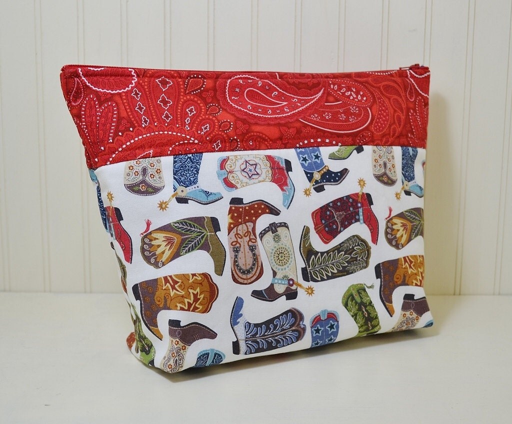 Cowboy Boots Theme Cosmetic Bag  Country Western Makeup Bag 