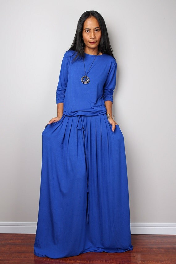 Long sleeve royal blue maxi dress plus size