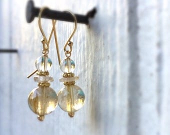 Gold Rutilated Quartz Earrings - Gemstone Jewellery - Vogue - Fashion Jewelry