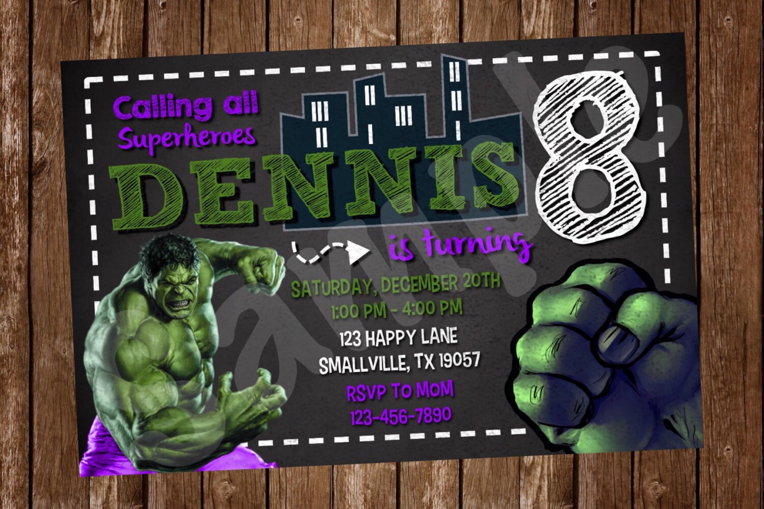 incredible hulk birthday invitation th03