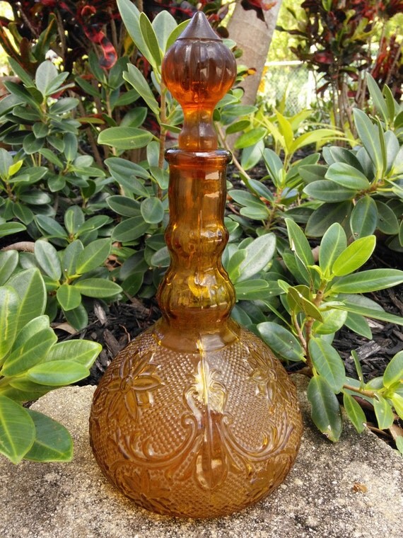 Vintage Tiara Indiana Glass Decanter Amber Sandwich Pattern