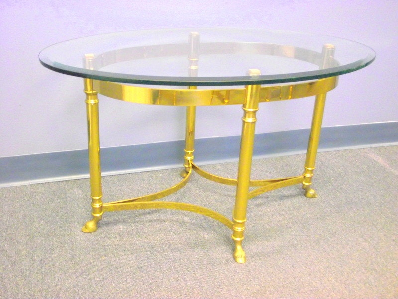 Petite LaBarge Table Hollywood Regency BRASS Hoof Glass Top