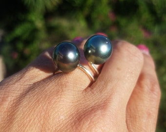 Double Tahitian pearl ring