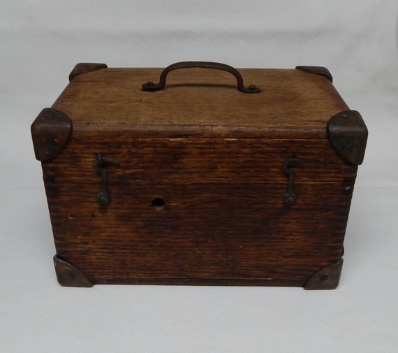 Antique Telephone Generator Primitive Oak Wood Box w/Brass