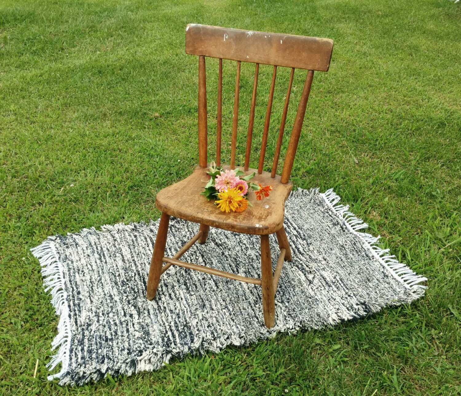 Navy Cream Amish Rag Rug Creamy Oatmeal Accented Rag Throw