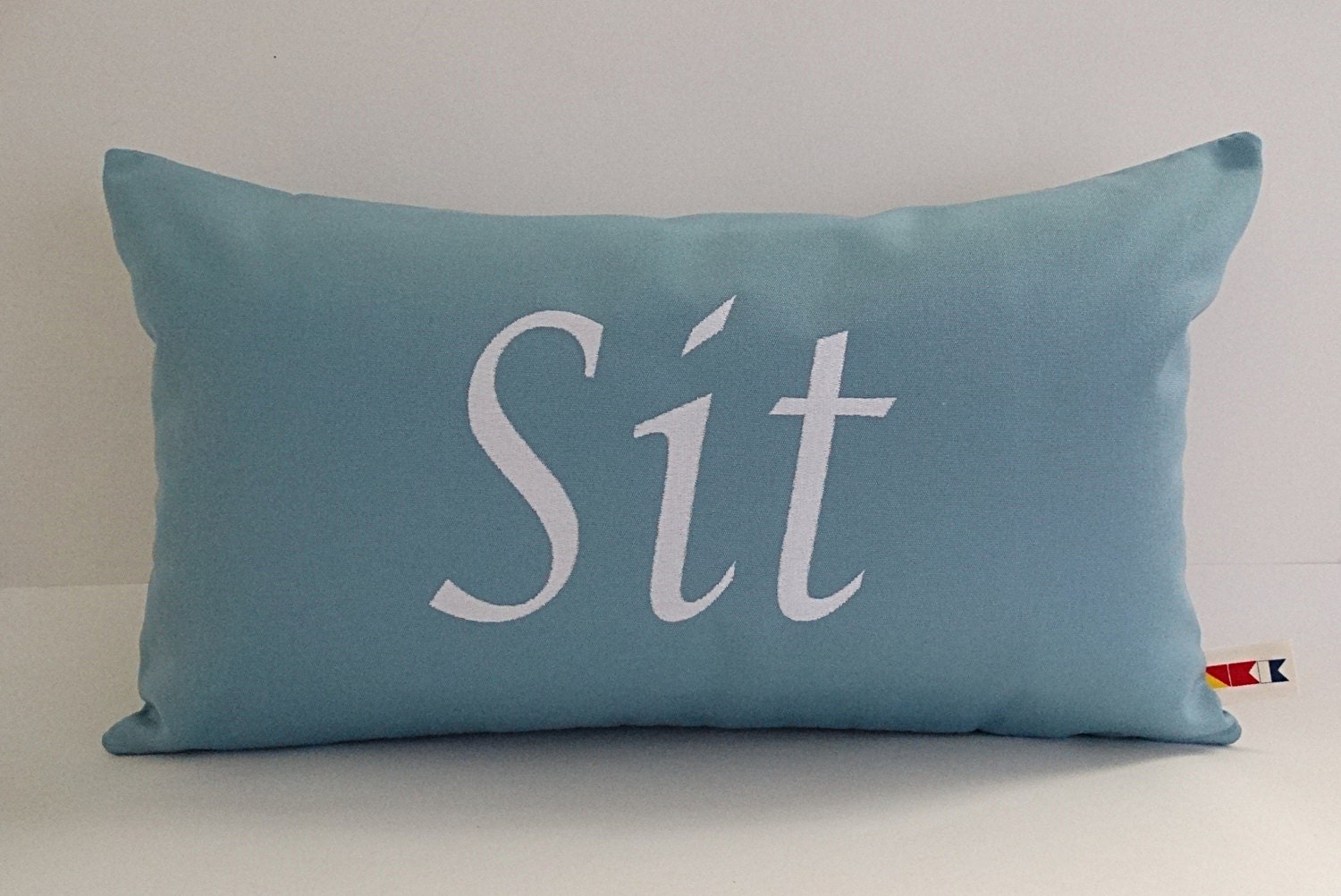 SIT custom embroidered lumbar pillow cover Sunbrella mineral