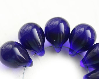 Dark Blue Teardrops, Cobalt Blue czech glass beads, large Briolettes - 10x14mm - 6Pc - 0247