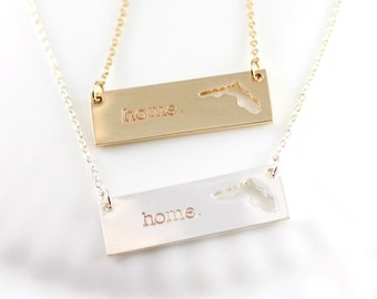 Florida home necklace - Home state jewelry - Florida necklace - Personalized Gift - Graduation gift - Gold bar or Silver bar - FL necklace