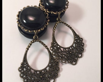 PICK SIZE Black peal Filigree Baby Doll Custom Dangle ear plugs gauges