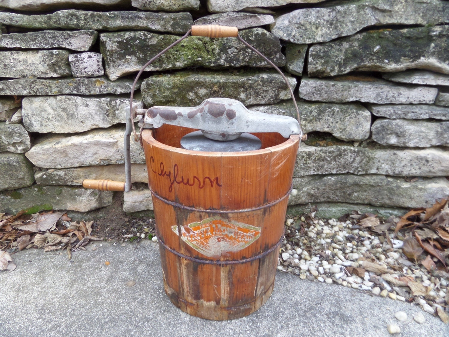 Antique White Mountain Freezer Wooden Ice Cream Maker