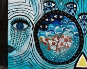 LOOK & LISTEN 2 limited edition giclee art print - outsider art - raw intuitive art - primitive visionary art - art brut - mixed media LOOK & LISTEN 2 limited edition giclee art print - outsider art - raw intuitive art - primitive visionary art - art brut - mixed media