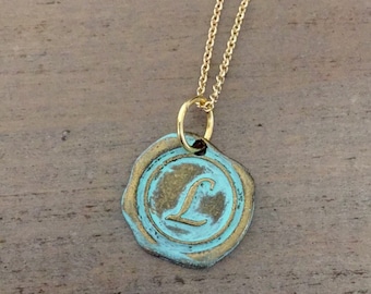Wax Seal Necklace, Initial Jewelry, Personalized Necklace, Letter, L, Initial L