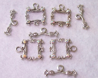 Bracelet toggle clasp, set of 4 crystal toggle clasp, Swarovski crystals on each corner, 1 inch long, new condition, never used, #TC1063