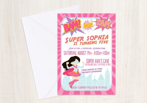 Supergirl Birthday Invite - Superhero Invitation - super hero for girls - Party Supplies Il_570xn